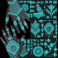 Konsait Leuchten im Dunkeln Tattoos für Frauen Mädchen Leuchtende Temporäre Handtattoos für Frauen Schwarzlicht Tattoo Leuchten im Dunkeln Make-up Fake Tattoo 8 Blätter