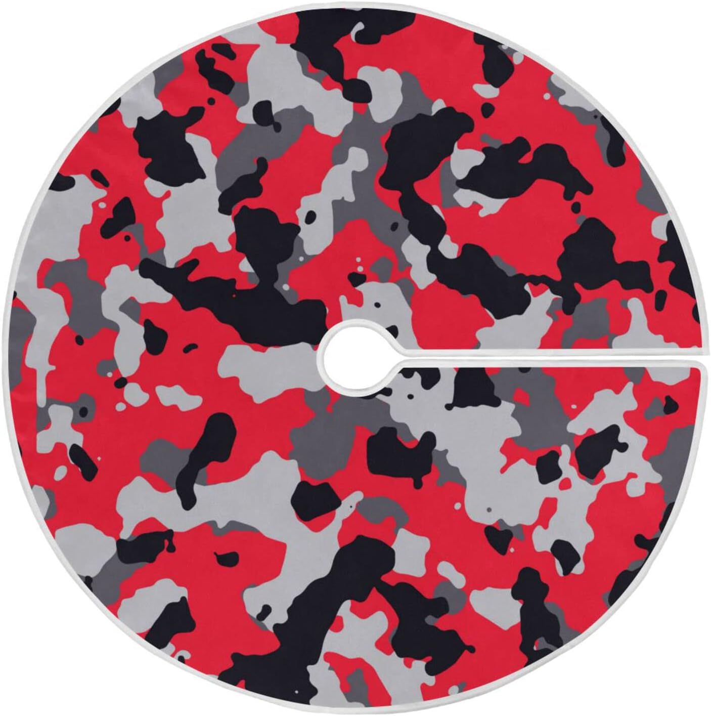 Red Grey Camo Christmas Tree Skirt Decoration Large Soft Tree Mats for