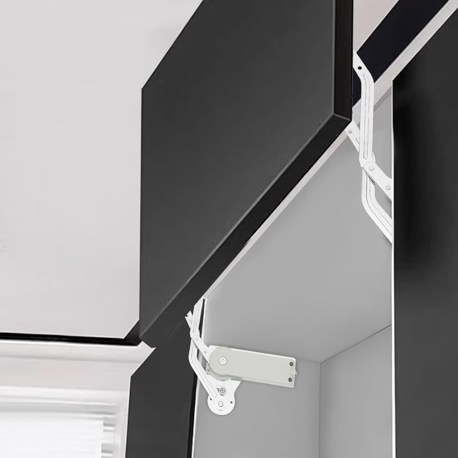 Hydraulic Buffer Door Hinge, Frameless Cabinet Hinges Hidden Adjustable Bracket Mounting, Vertical Swinging Lifting Device for Bookshelf, Cabinet and Shelf Doors