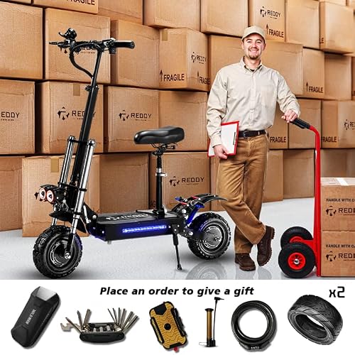 Reddydy Electric Scooter, Max Speed 55Mph,Total Power 6000W, 75Mile Long Range Battery, 60V Dual Drive, 11-Inch Wheels, Portable Foldable, Off Road Adult Electric Scooter (60V38Ah 70-75 Mile Range) #TOP5
