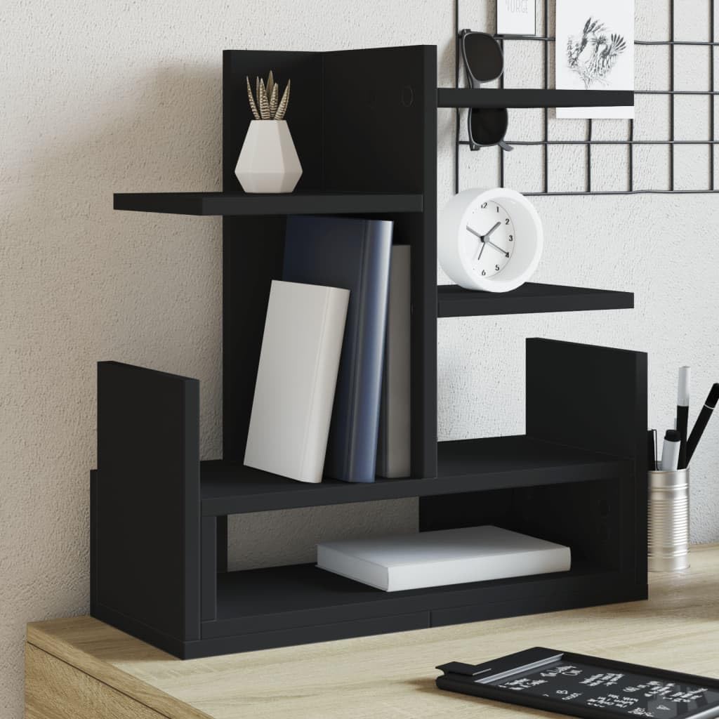 Organizer da scrivania, nero, 49 x 20 x 52,5 cm, in legno, per ufficio, organizzazione, portadocumenti, sistema di scomparti salvaspazio per un ordine e una conservazione efficienti