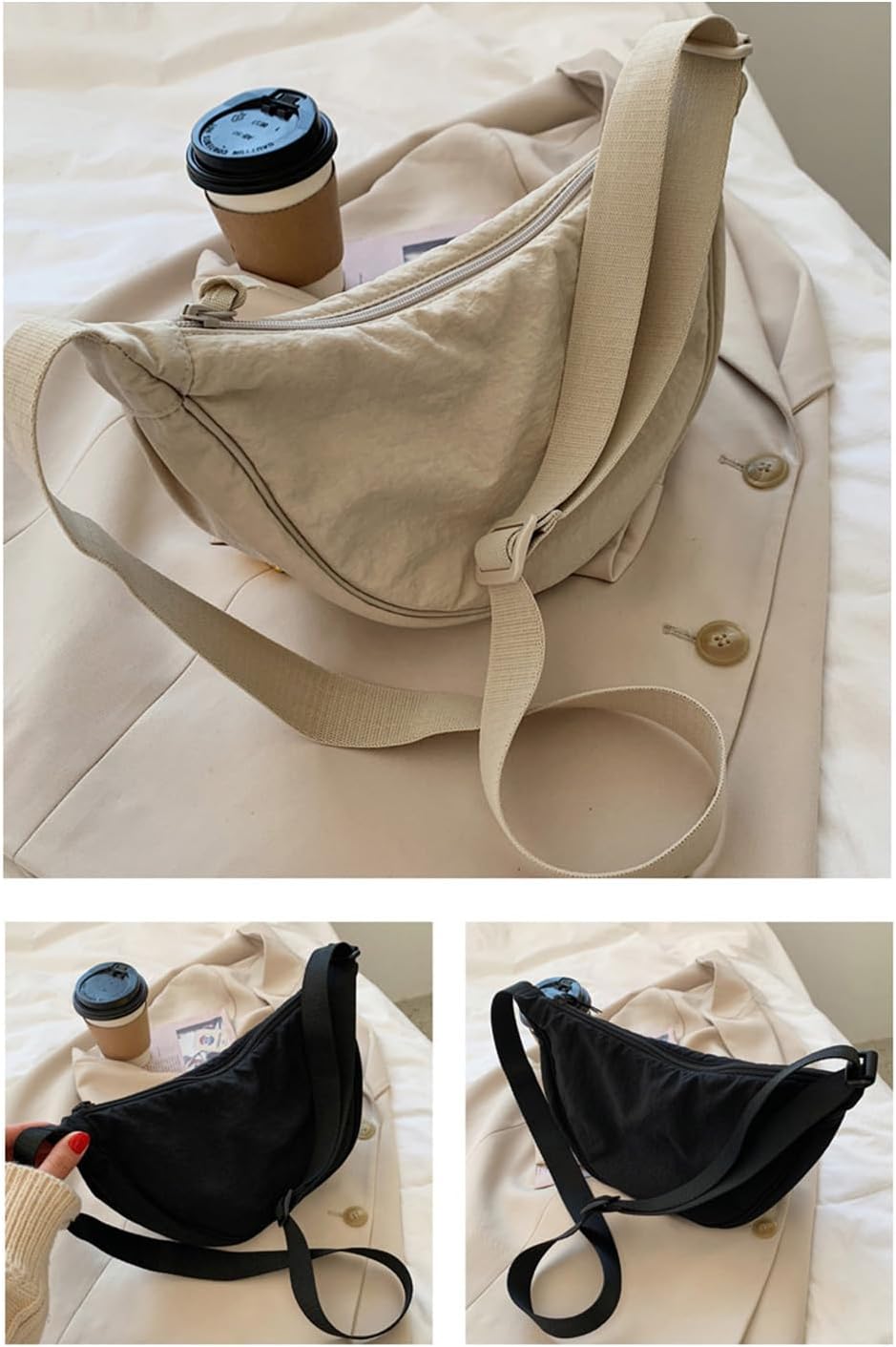 Crossbody Bag Hobo Crescent Bag with Mesh Storage, Women Men Shoulder Purse Dumpling Bag Adjustable Strap - Image 4