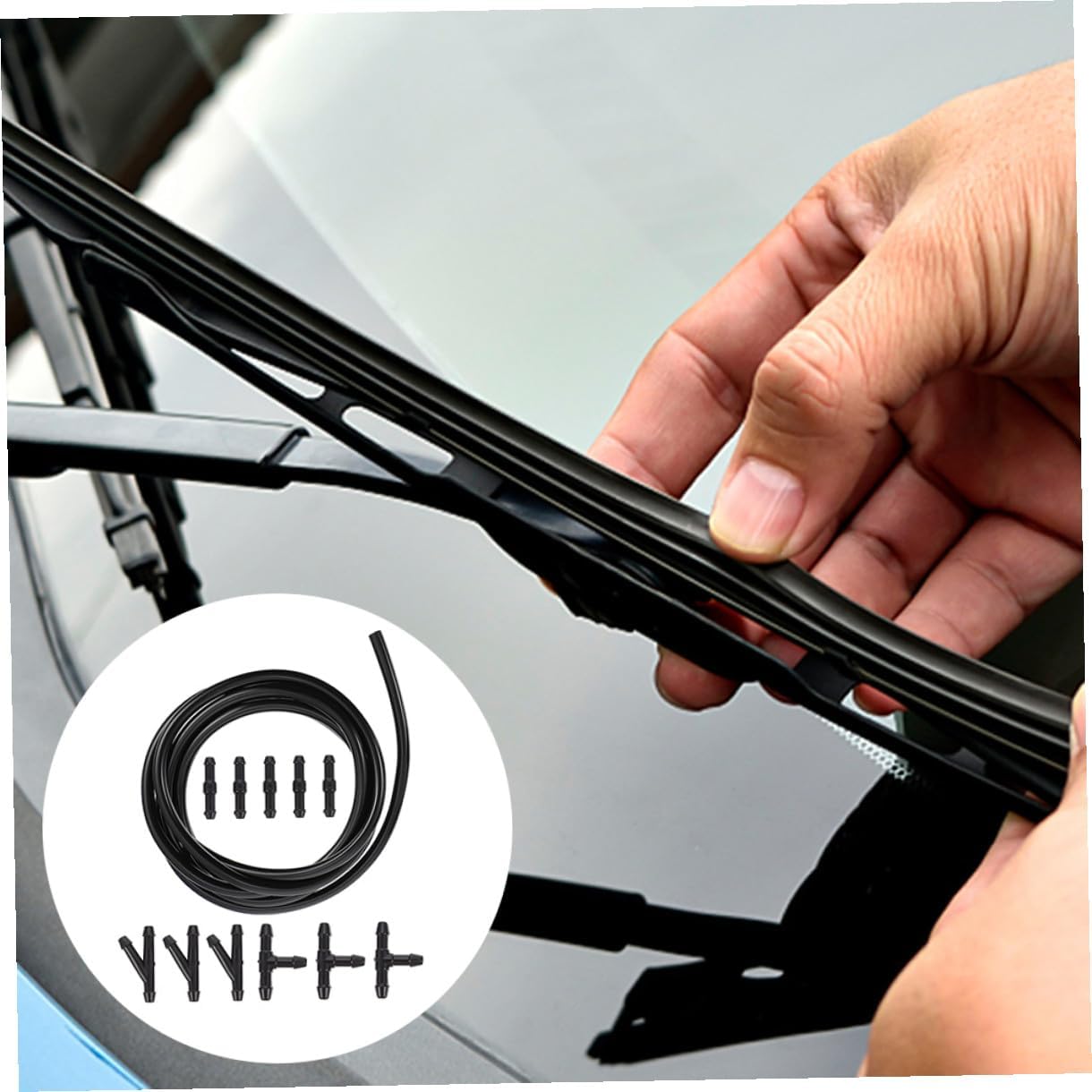 Unomor Windshield Washer Hose Repair Kit with 2m Washer Fluid Tube 5 Straight Connectors 3 Tee Connectors 3 Elbow for Car Windshield Line Replacement