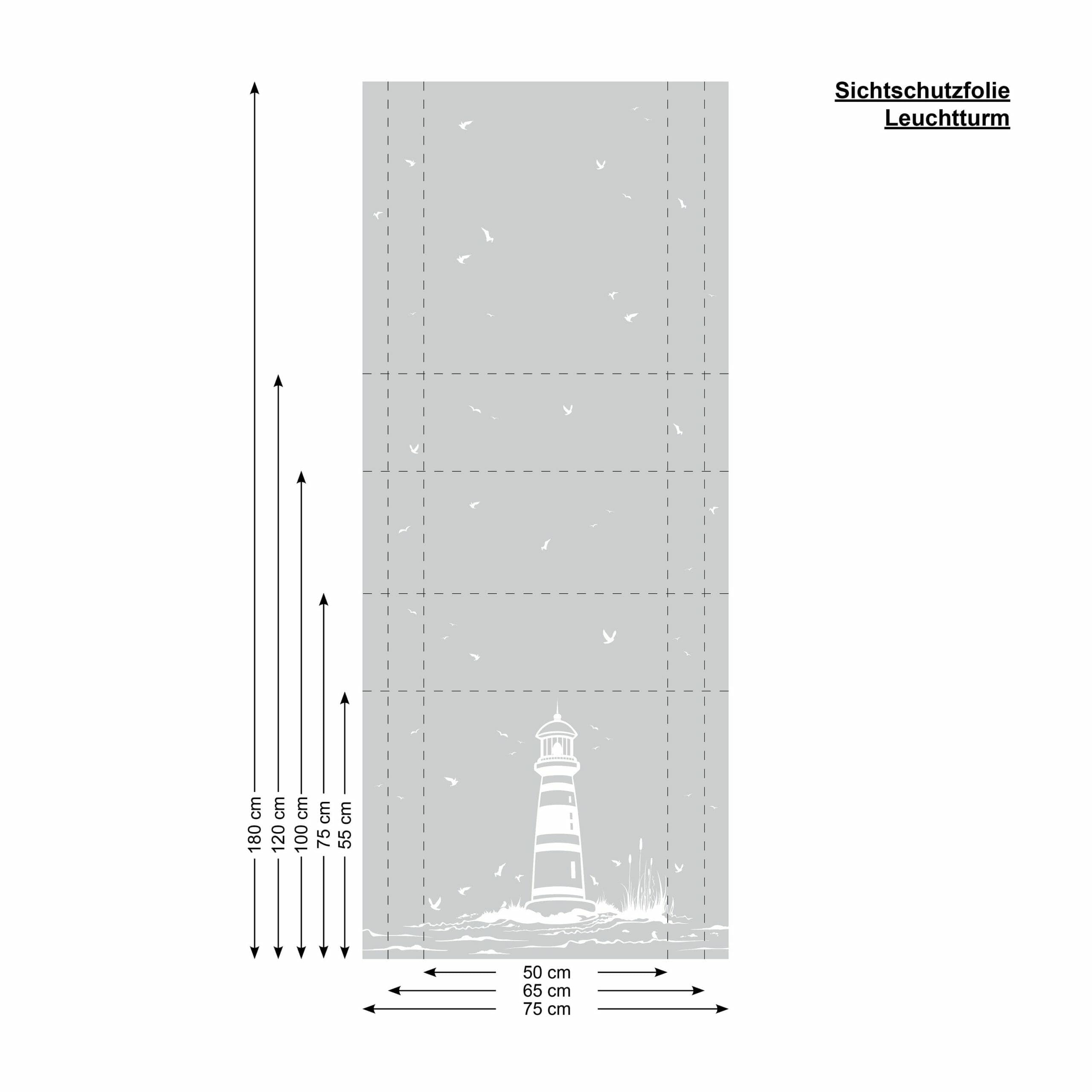 Sichtschutzfolie Leuchtturm Maritime Fensterfolie Fensterdeko Milchglasfolie, 55 cm hoch, 110 cm breit