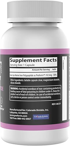 Miniatura 2 de Proferrin - Suplemento de hierro con dobladillo transparente, 90 cápsulas, absorción superior, fácil en el intestino, natural, fabricado en los