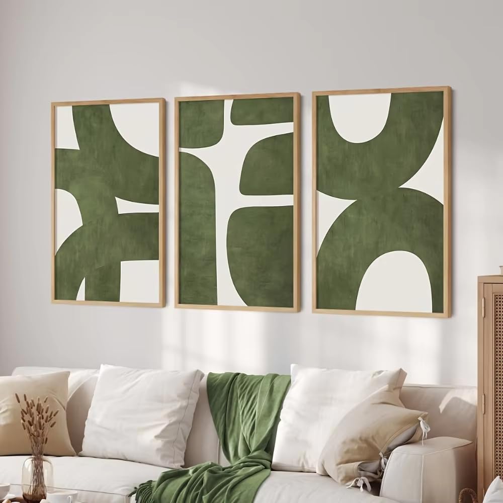 IHHGNB 3pcs Frameless Mid-century Modern Minimalist Green Abstract Prints, Theme Canvas Posters Living Room Bedroom Wall Decor(50x70cm(20x28in) x3/No frame)