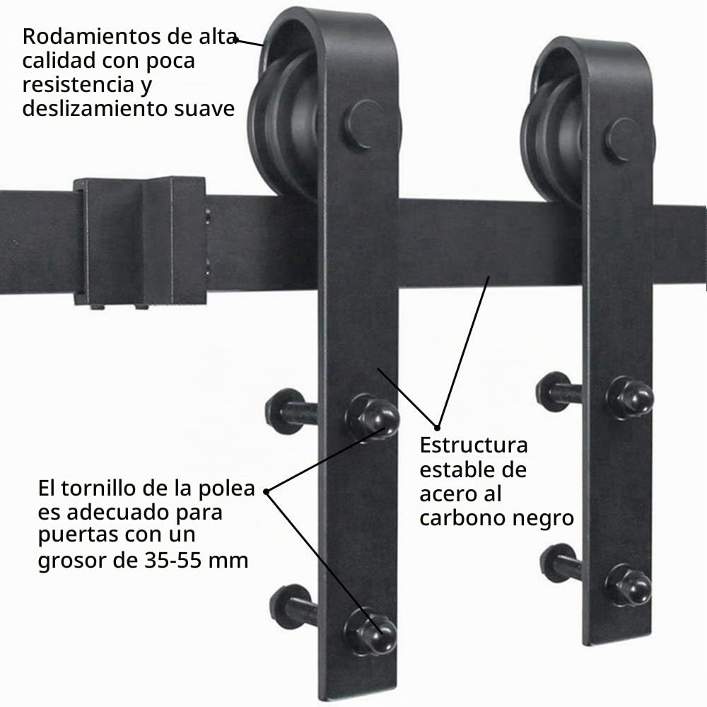 Herrajes para puerta corredera de granero de 122 cm, rieles empalmados, apto para ancho máximo de 61 cm, kit sin puerta