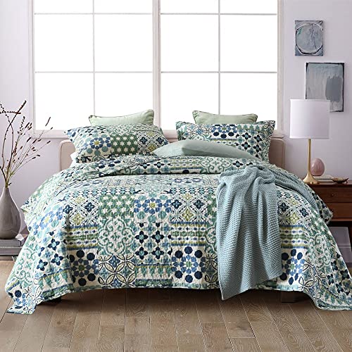 VISIMISI Cotton Bedspread Quilt Sets Reversible Coverlet Sets Comforters Vintage Bohemian Patchwork Bedspread (Green, Queen Size) by VISIMISI - Used condition - US$57.39