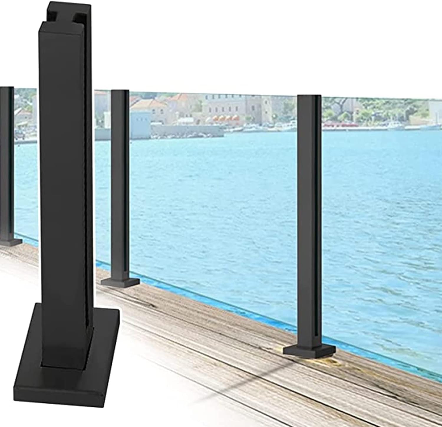ガラス手すりポスト 四角いガラス手すりポスト304ステンレス鋼、 バルコニー/サイドマウント用の黒いガラスの手すりの手すりキット、