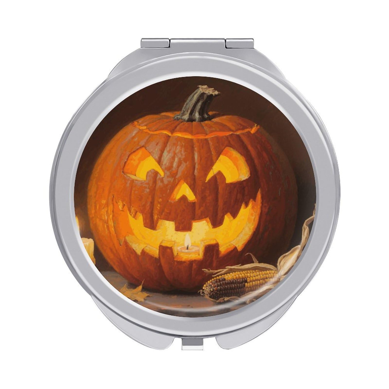 FodPand Compact Hand Mirror with 1x/2x Magnifying Round Travel Makeup Mirror Mini Foldable Pumpkin Cosmetic Mirrors Travel Essentials Gift for Women Girl Portable for Pocket Purse -Silver