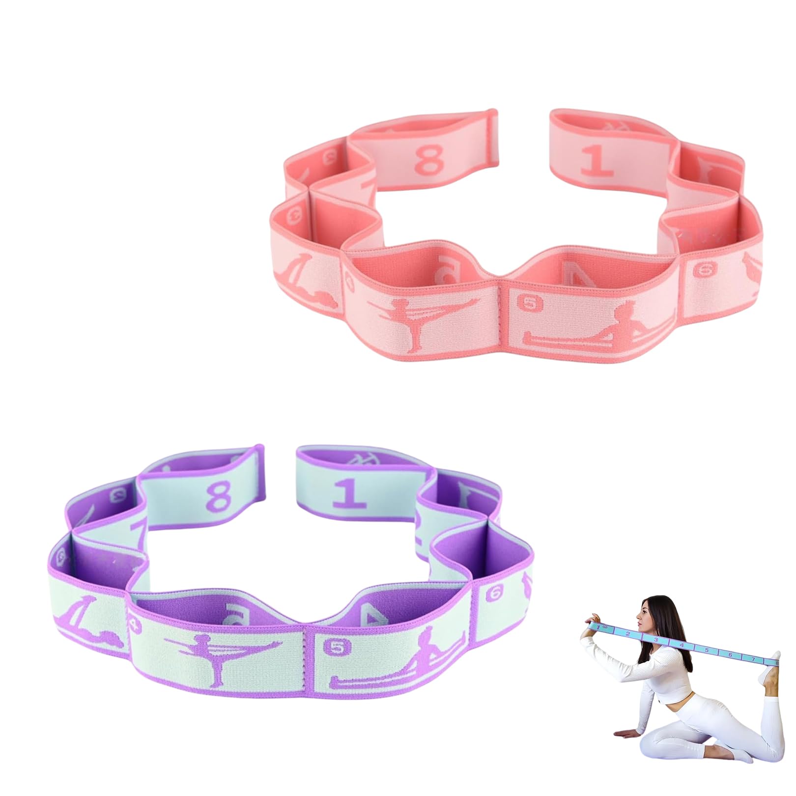 2Pcs Resistance Bands,Long Stretch Bands for Exercise,Yoga Straps for Stretching,Stretch Band,Fitness Bands for Women,Leg Stretcher Strap with 8 Adjustable Loops for Pilates,Dance and Physical Therapy