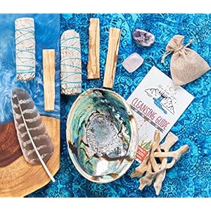 Home cleansing smudging kit with white sage palo santo abalone stand smudge feather guide smudge kit with sage smudge sticks  urban country home decor