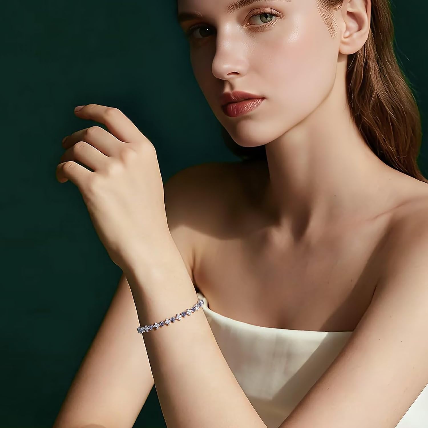 Iefil Heart & Four-leaf Clovers Tennis Bracelets for Women - 925 Sterling Silver Heart Birthstone Bracelet, Anniversary Birthday Gifts for Women, Fine Jewelry Gifts for Wife Mom Her, 7"-7.5" - Image 3