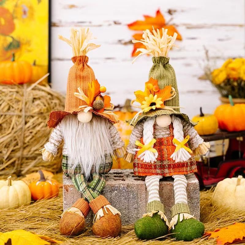 SCNWQ Thanksgiving Fall Decor Cute Plush Gnomes for Home Office Indoor Room Mantel Shelf Tiered Tray Porch & Desk Harvest Table Centerpieces & Autumn Gifts for Thanksgiving