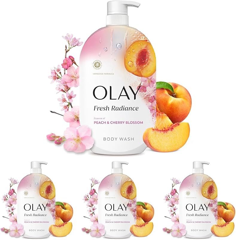 Sabonete líquido corporal Olay Fresh Radiance com fragrância de pêssego e flor de cerejeira, vitamina B3 e antioxidante, 35 fl oz, pacote com 4