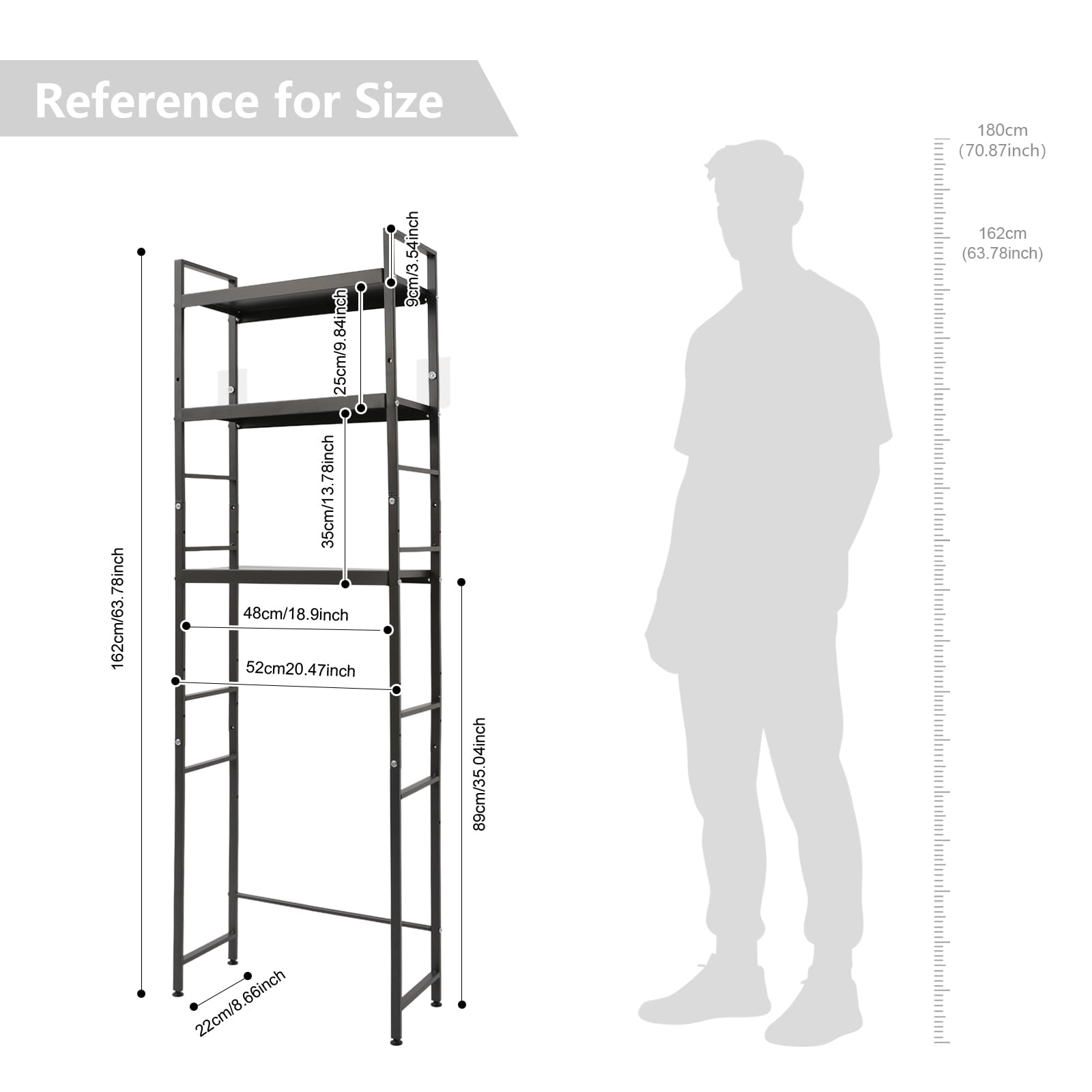Scaffale per WC a 3 livelli, autoportante, organizer da bagno, regolabile
