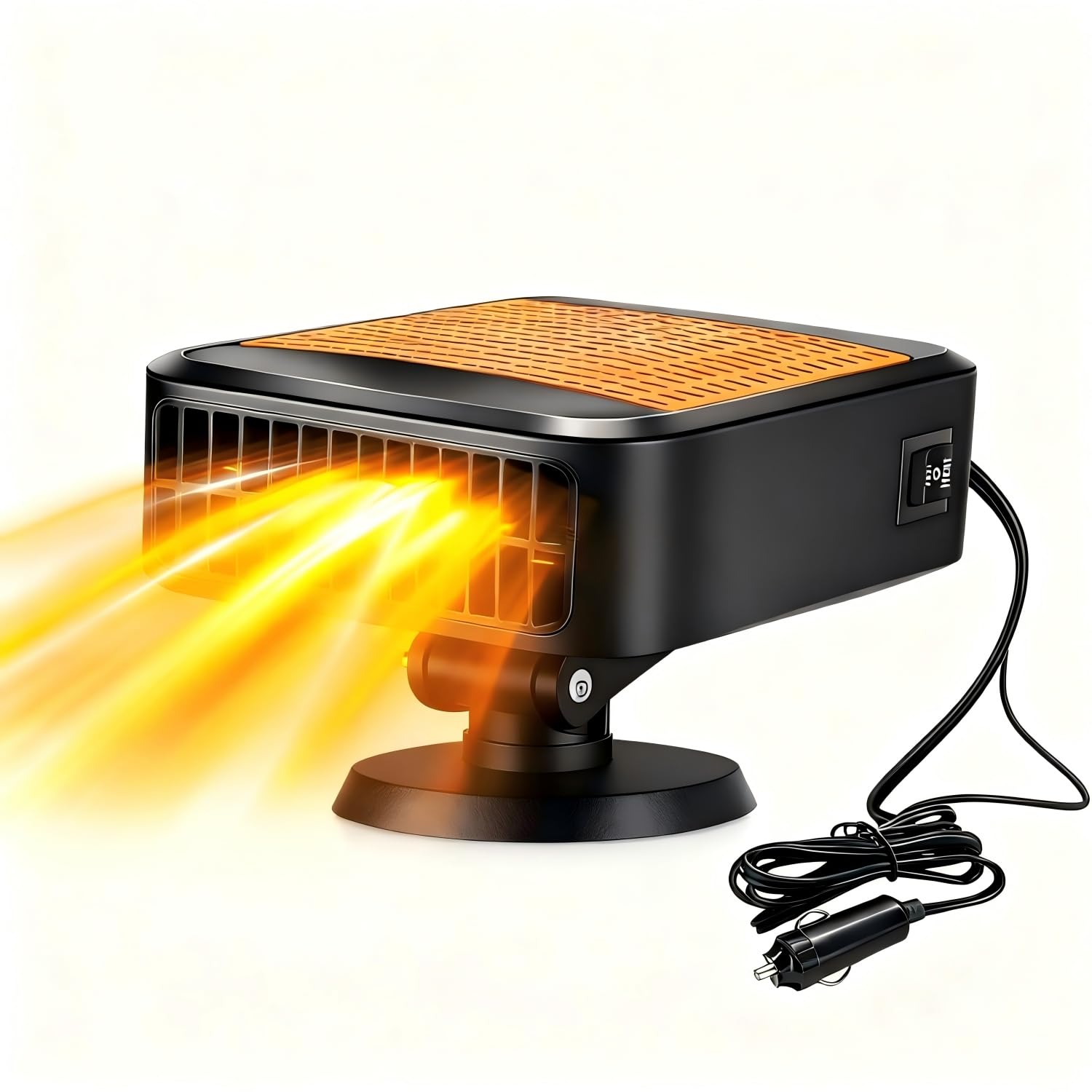 Ventilateur de chauffage portable pour voiture, 200 W, dégivreur à chauffage rapide, désembuage, 2 en 1, ventilateur chauffant rotatif à 360°, qui se branche sur l'allume-cigare pour tous les