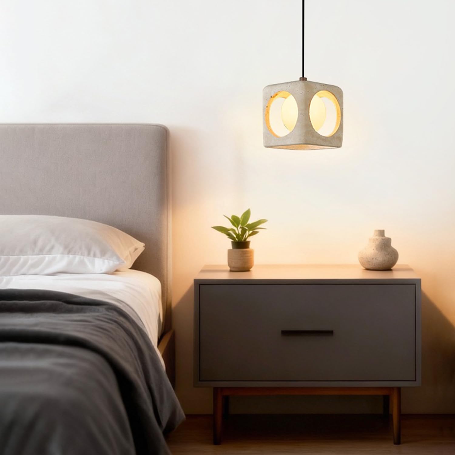 Lampa Wisząca Z Kwadratowym Prętem Z Trawertynu Hollow