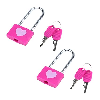 Dnyta 2 Pcs Padlock with Keys Set, Long Shackle Padlock Decorative Locks Valentines Love Lock-Pink