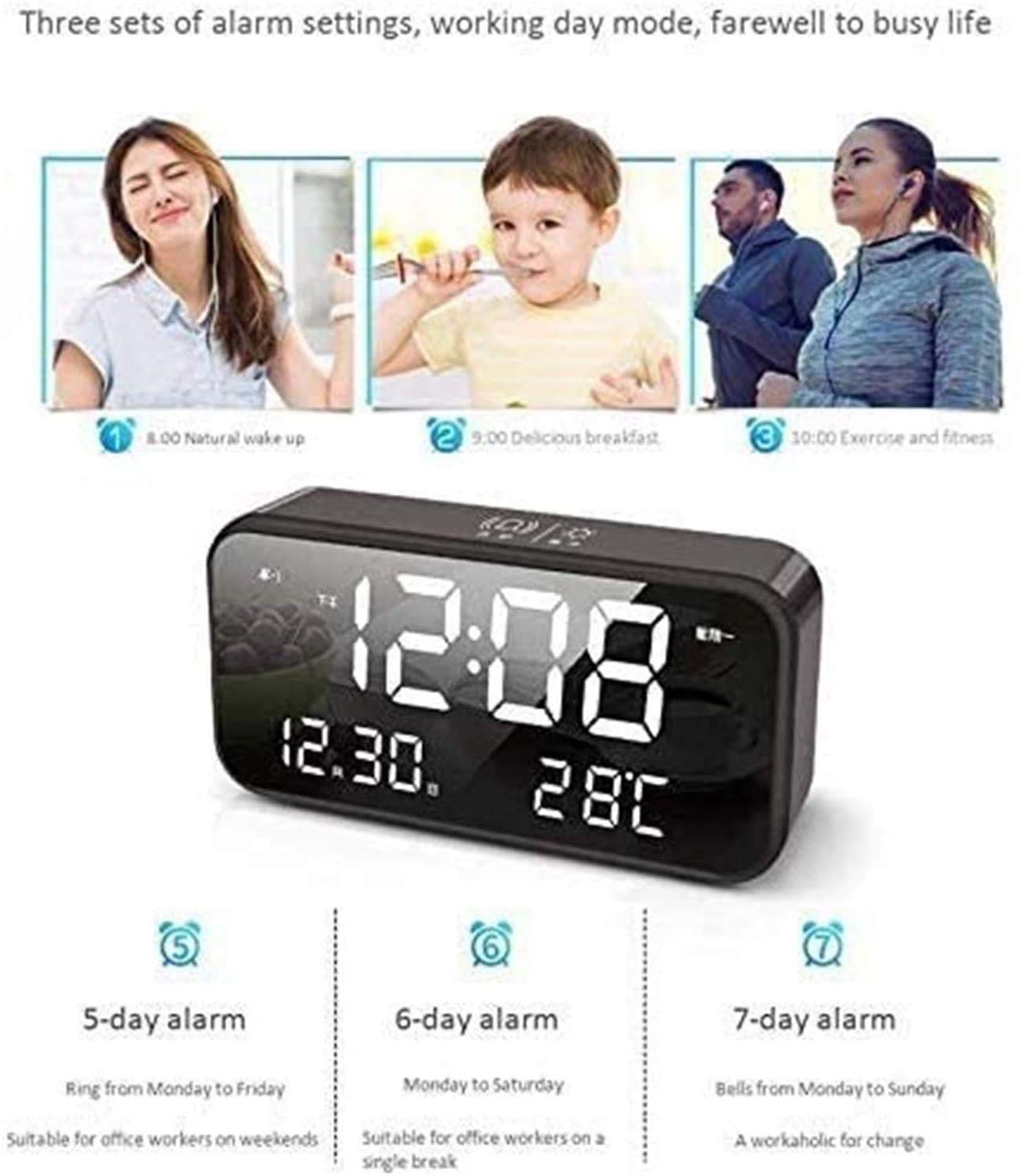 Sveglia digitale a LED con snooze, facile da impostare, per orologio compatto per camere da letto, comodino, scrivania (colore: rosa)