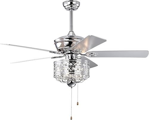 Ventiladores de techo de 52 pulgadas, ventilador de techo de cristal con luces, motor silencioso reversible cromado, ventilador de techo moderno con