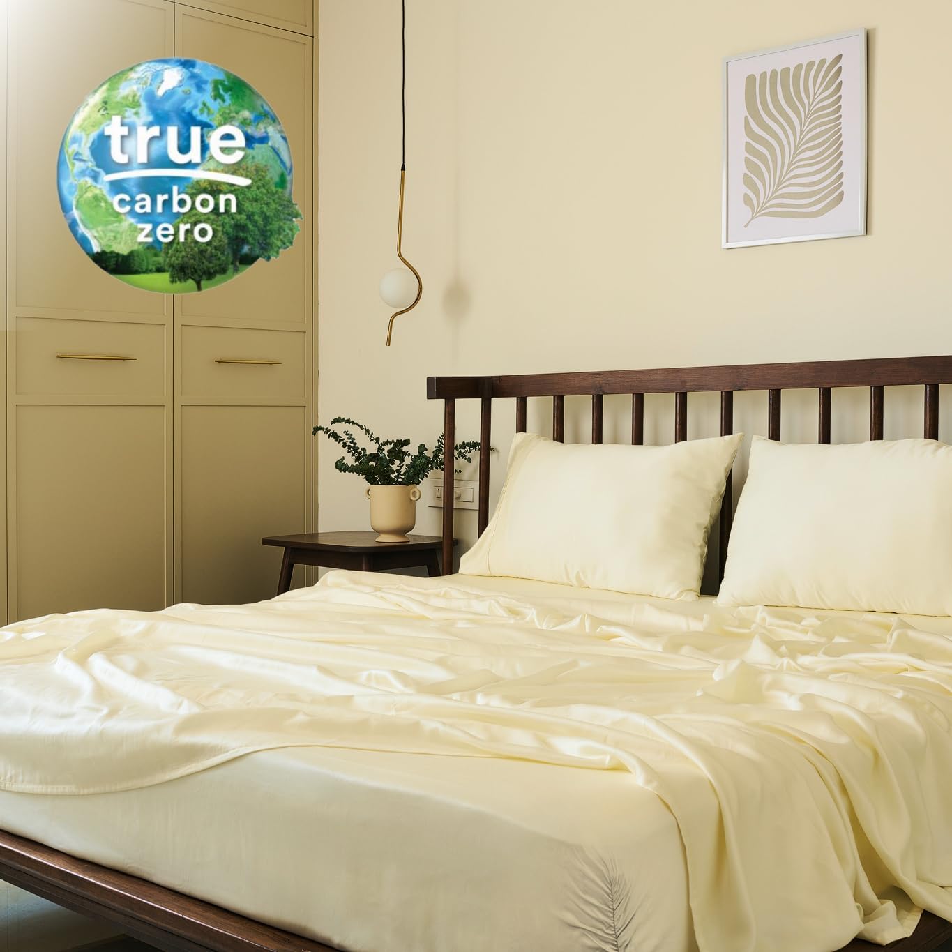 Certified 100% Tencel Eucalyptus Lyocell Sheets|4 Piece Set|Sateen Weave|True Carbon Zero|Gentle to Skin|Genuity Tags Included|Body Temperature Regulation|Natural Sheen(King,Ivory)