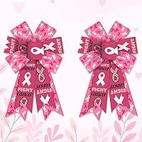 Vista 12 de Threetols 2pcs Breast Cancer Awareness Wreath Bows, Pink White Buffalo Plaid Bows for Wreath Pink Leopard Bows for Front Door, Pink Butterfly Tree
