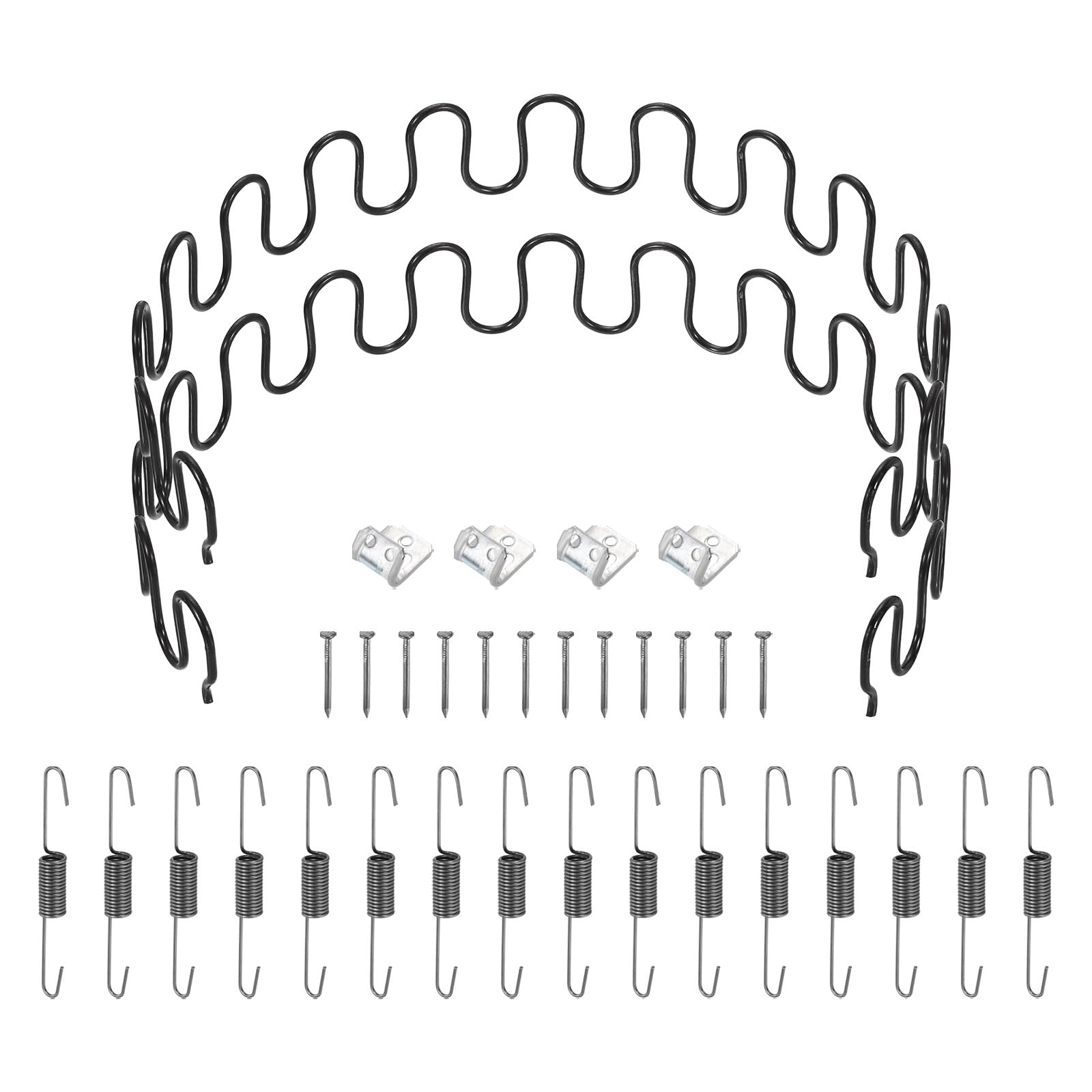 sourcing map 2Pcs 25.6" Upholstery Spring Replacement Kit, Carbon Steel Sagging Cushions Repair Kit Arch Spring with Balance Hooks, S Spring Clips, Screws for Sofa Recliner Chair, Black