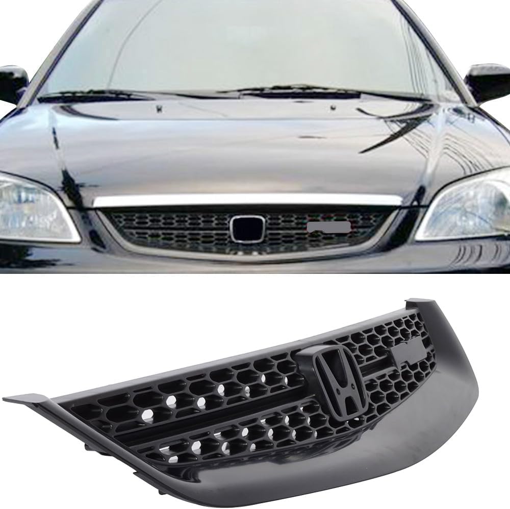 Grille Compatible With 2001-2003 Honda Civic, Type RS Black ABS Front Hood Grille Grill Mesh by IKON MOTORSPORTS, 2002