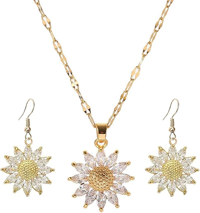 YEELEWO Collares de Mujer, Pendientes Girasol Conjunto Collar, Alta joyería femenina, Regalo de cumpleaños para mamá esposa novia hija, regalo de San Valentín.