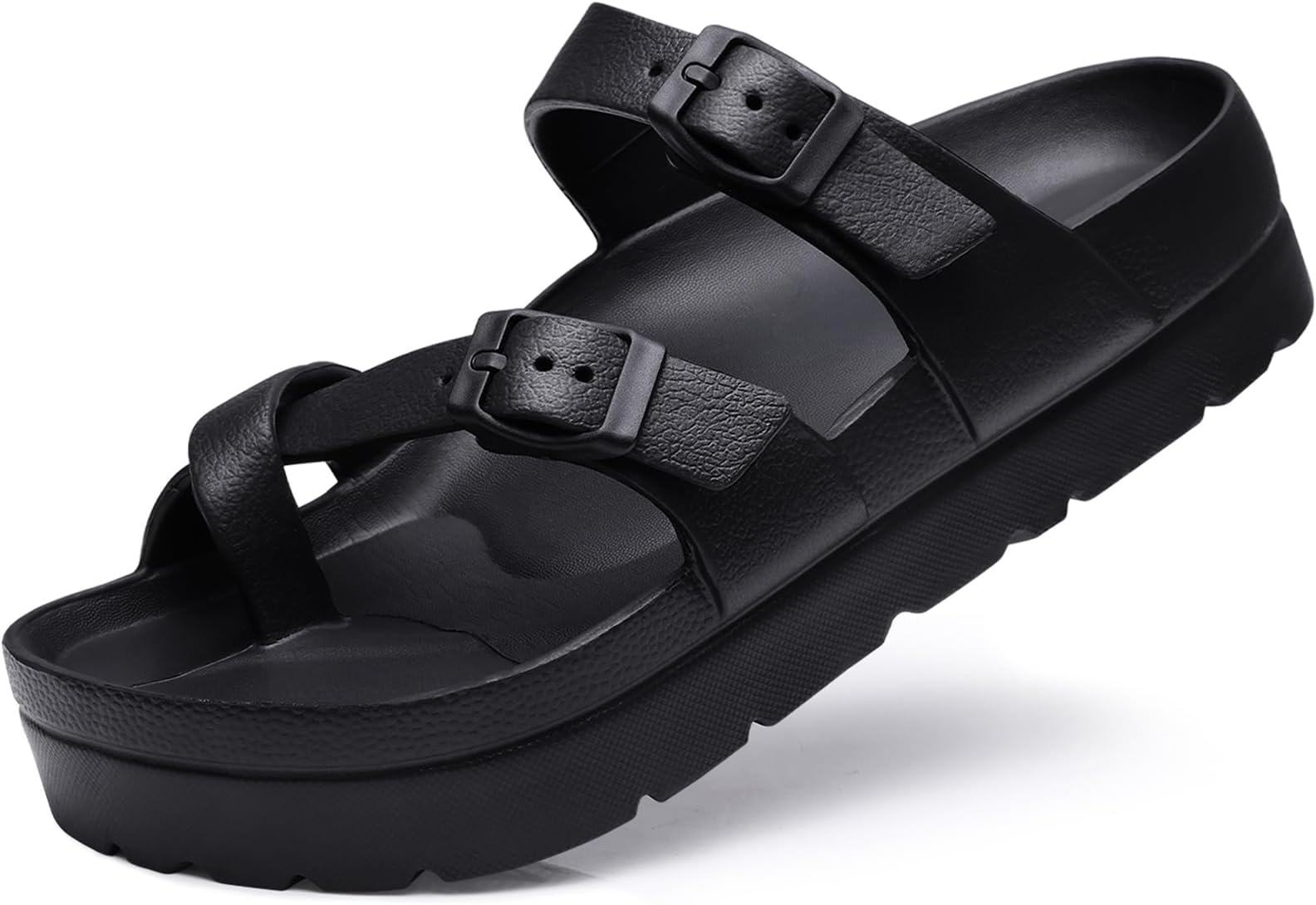 Women's Platform Sandals with Arch Support Comfortable Foam Slides Summer Beach Sandals with Adjustable Buckle