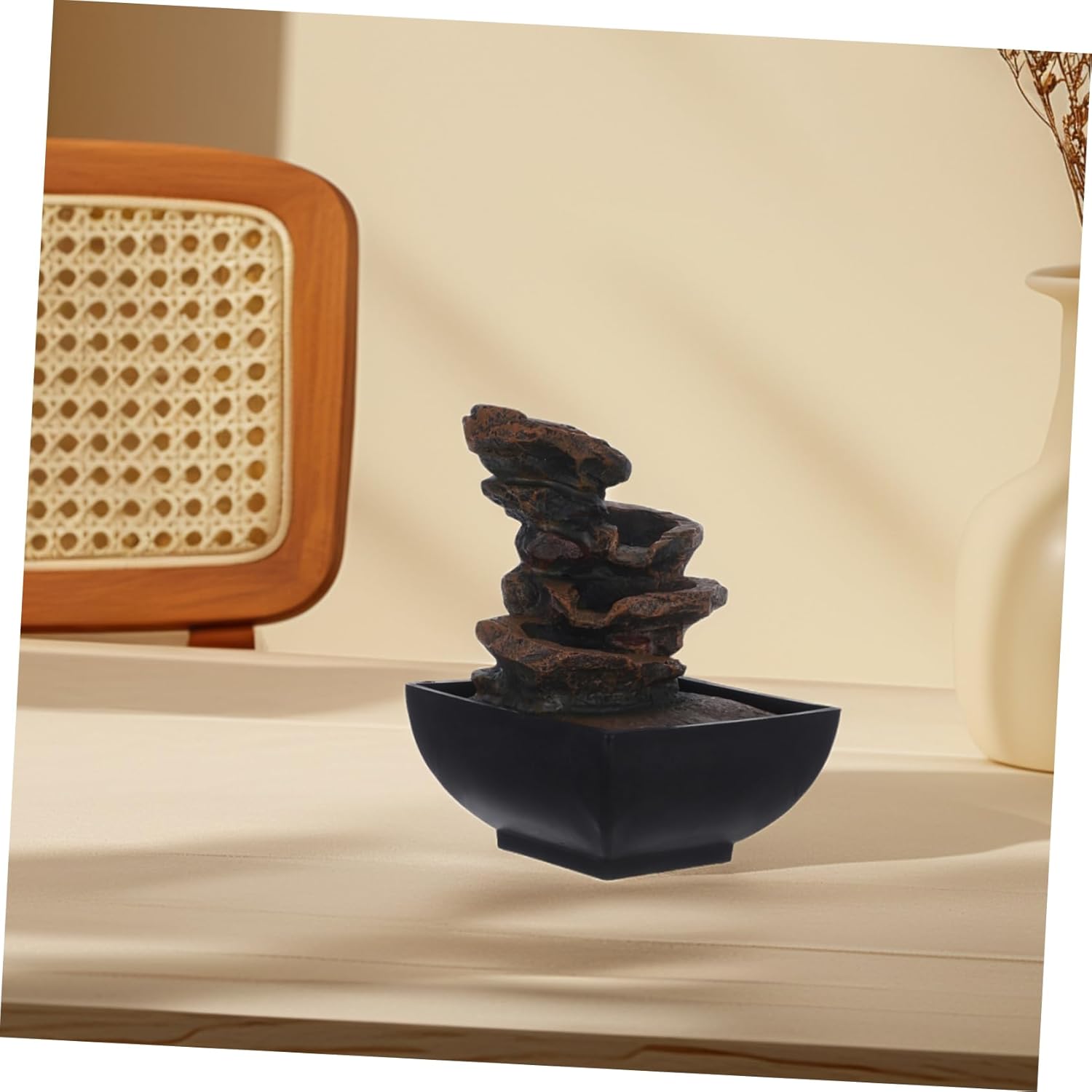 110v Decorative Tabletop Fountain Waterfall Indoor Desk Fountain for Office Zen Home Decor Relaxing Water Feature