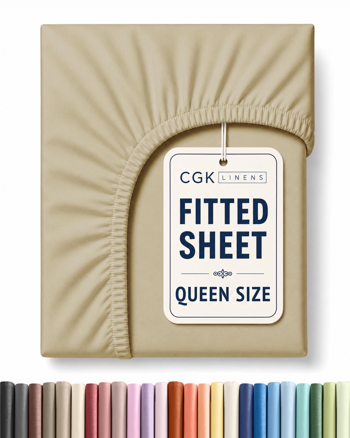 Queen Fitted Sheet - Single Fitted Sheet Only - 8-16" Deep Pockets - Beige