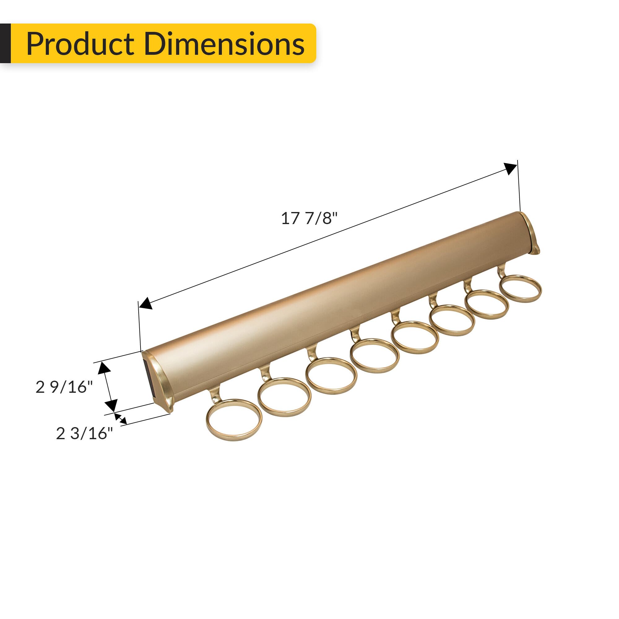 Brixwell QIJZ-005 Scarf Rack, 8 Hook with Full Extension Slide Matt Gold Finish