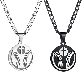 Baseball Necklaces for Boys Son Athletes with Inspiring Bible Verse I CAN DO All THINGS Black Silver Sports Stainless Steel Baseball Chain for Father Family Encouragement Gift Homecoming Day Encouragement Day