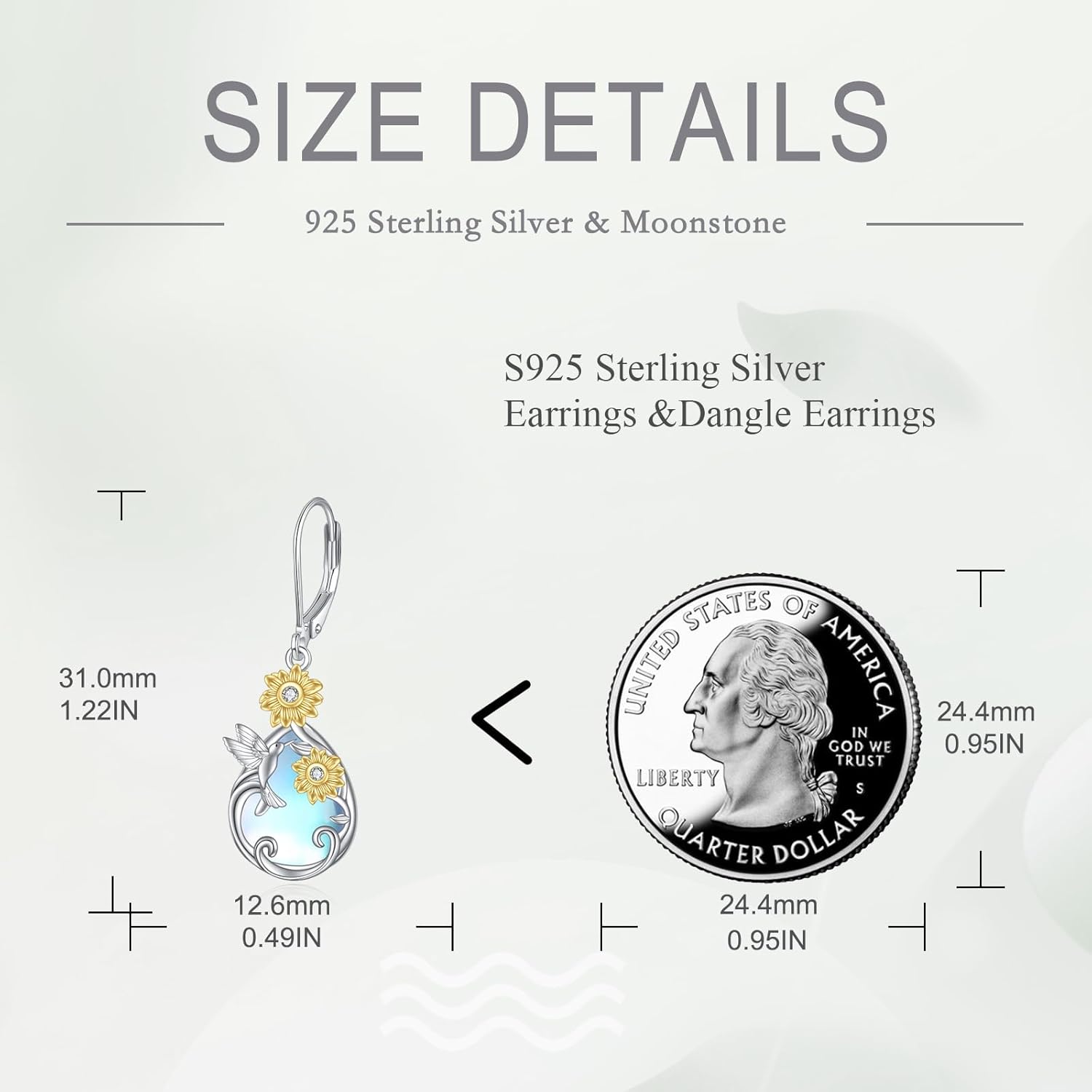 AOBOCO Dragonfly/Sunflower/Rose/Hummingbird Bird Moonstone Earrings 925 Sterling Silver Teardrop Dangle Hypoallergenic Leverback Earring for Women Jewelry Christmas Holiday Birthday - Image 4