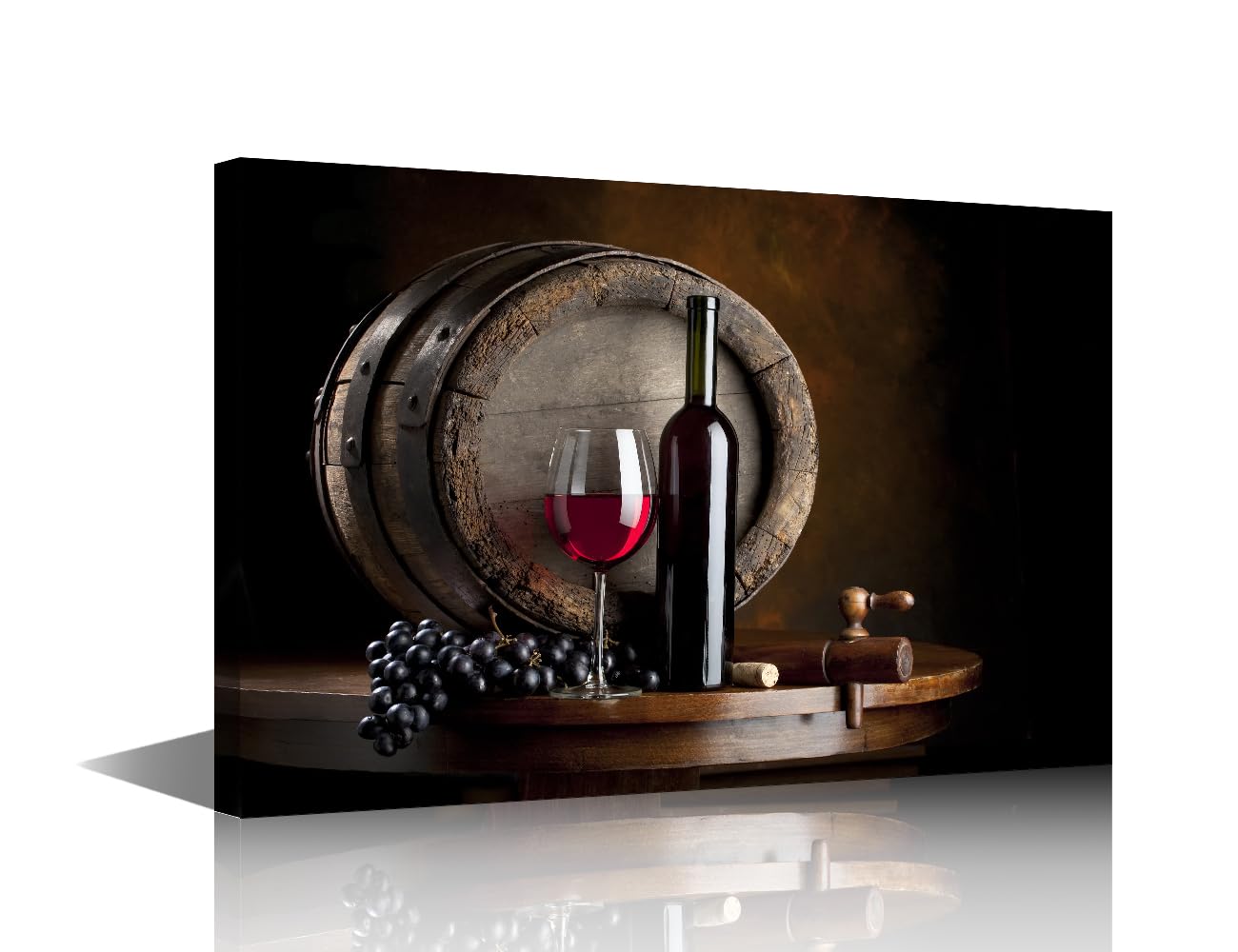 TISHIRON Wall Art Black and White Art Paintings for Wall Wine and Fruit with Glass and Barrel Picture Modern Canvas Food The Artwork House Decor Framed Posters and Prints Ready to Hang 18x12 in