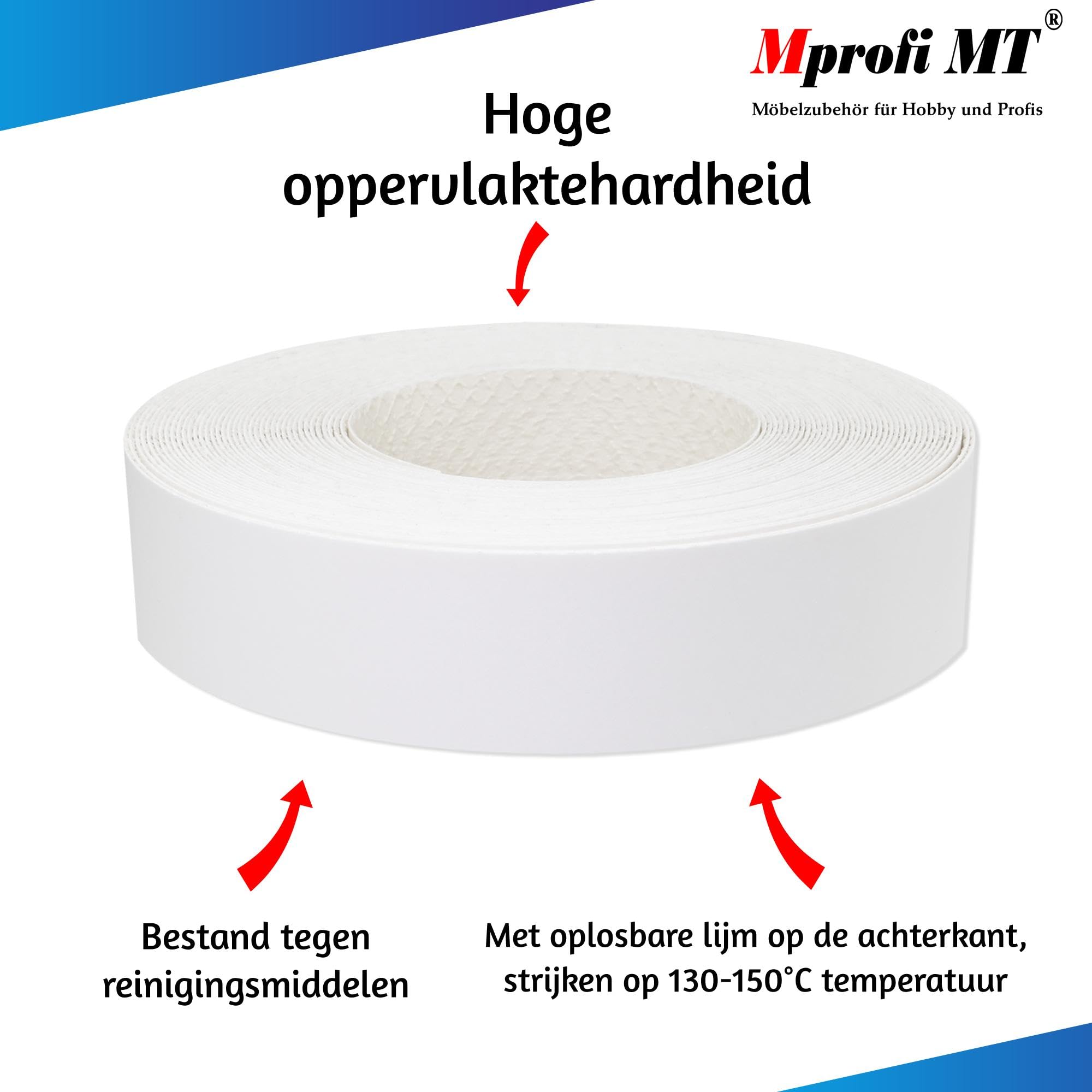 Mprofi MT® - Melamine Kantenband en Adhesieve Strijkrand | 45mm x 5m | Platina | Eenvoudig Aan Te Brengen | Randbeschermer voor Planken, Meubels en Panelen | Duurzaam | Dikte 0,50mm