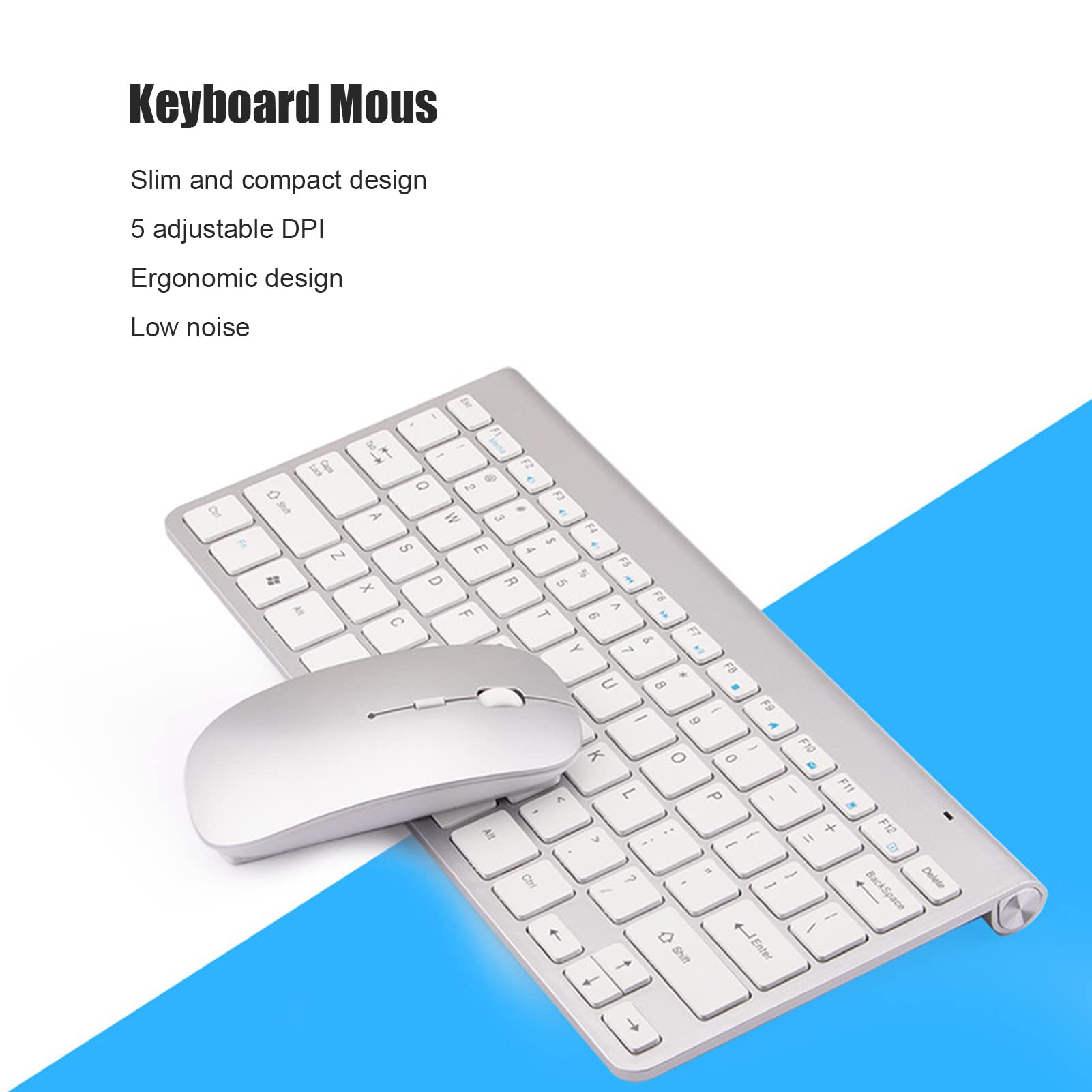 Goshyda Keyboard Mouse Combo, 1600-2400 DPI Adjustable Hot Keys Silent Ambience Stable Connection Slim Design Keyboard for Work Study Gaming