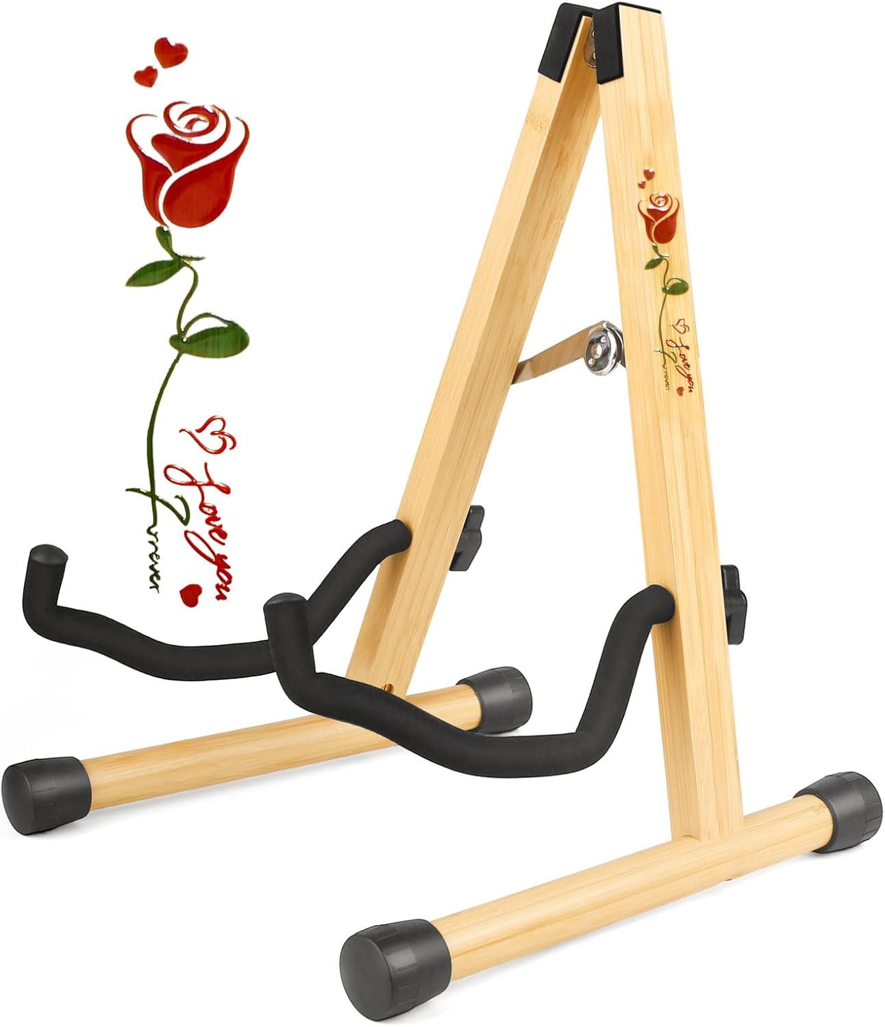 MUSO Guitar Stand,Acoustic Guitar Stand,Wood Classical Electric Guitar Stand,Foldable Bass Guitar Stand,Guitar Accessories also fit Violin,Ukulele Travel Guitar Stand,New Year/X-mas gift(I Love You)