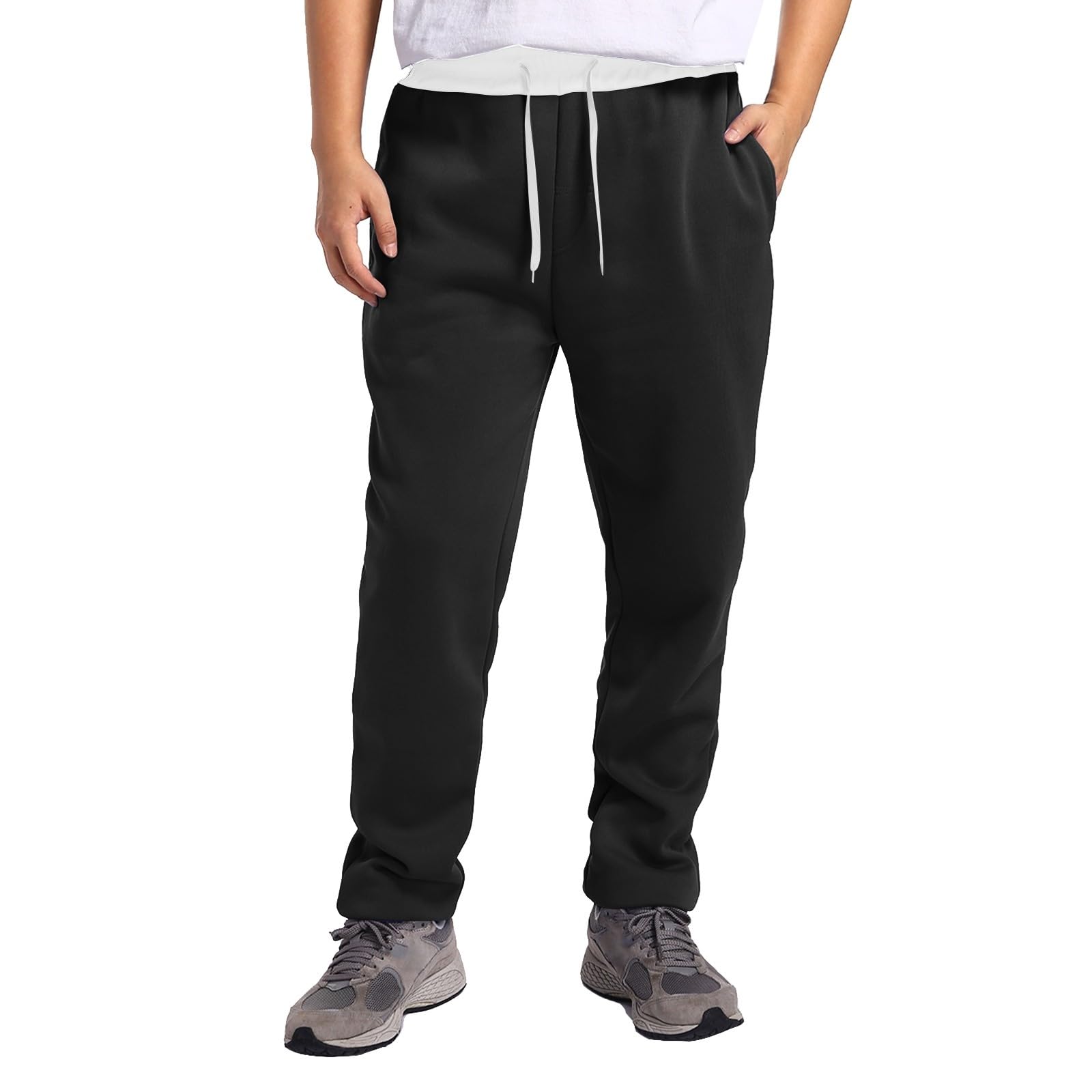 Sweatpants for Men Lightweight Cotton Casual Pants Fashion Loose Fit Straight Leg Sweatpants Elastic Waist Drawstring