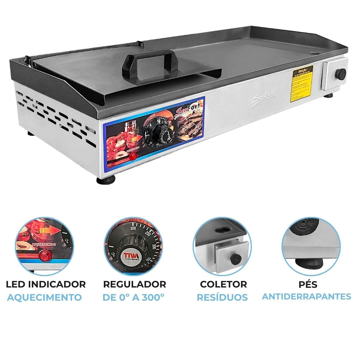 Chapa Elétrica Sevefort Grill com Abafador e Prensa Manual