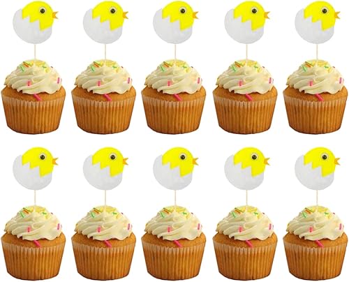 Miniatura 2 de ABOOFAN 48 piezas de decoración para cupcakes de pollito, adorables, decoración de Pascua de cumpleaños, decoración de ducha, comida, fiesta, postre