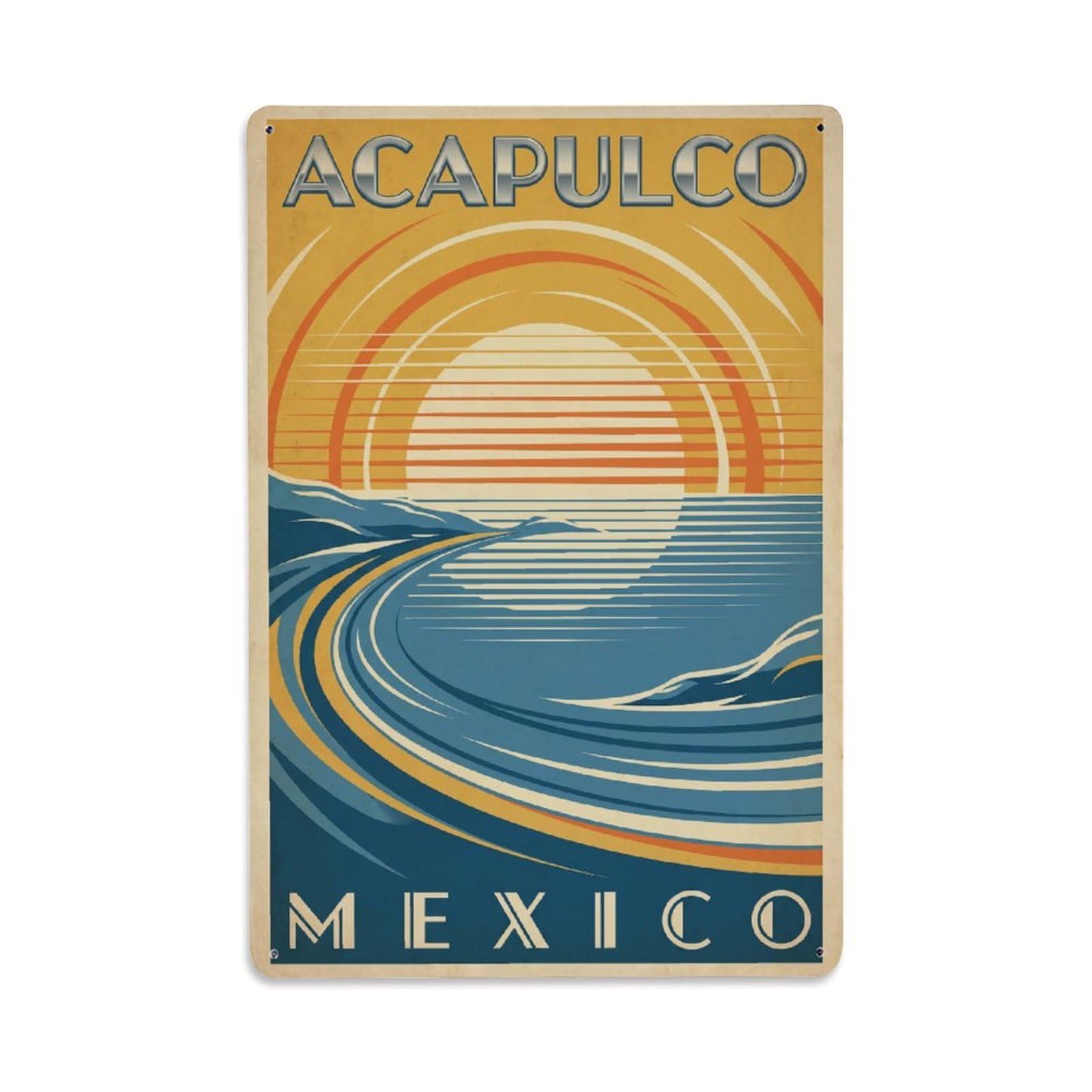 Xanthor Style Vintage Mexico Acapulco Travel Metal Tin Sign