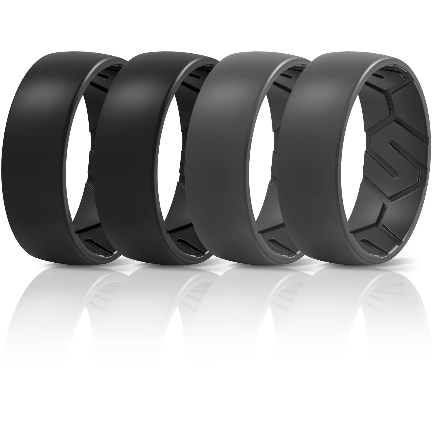 Egnaro Men's Silicone Rings 8mm Wide 2.2mm Thick Rubber Wedding Bands, 1/4/5/6/7 Multipack of Breathable Patent-Pending Design