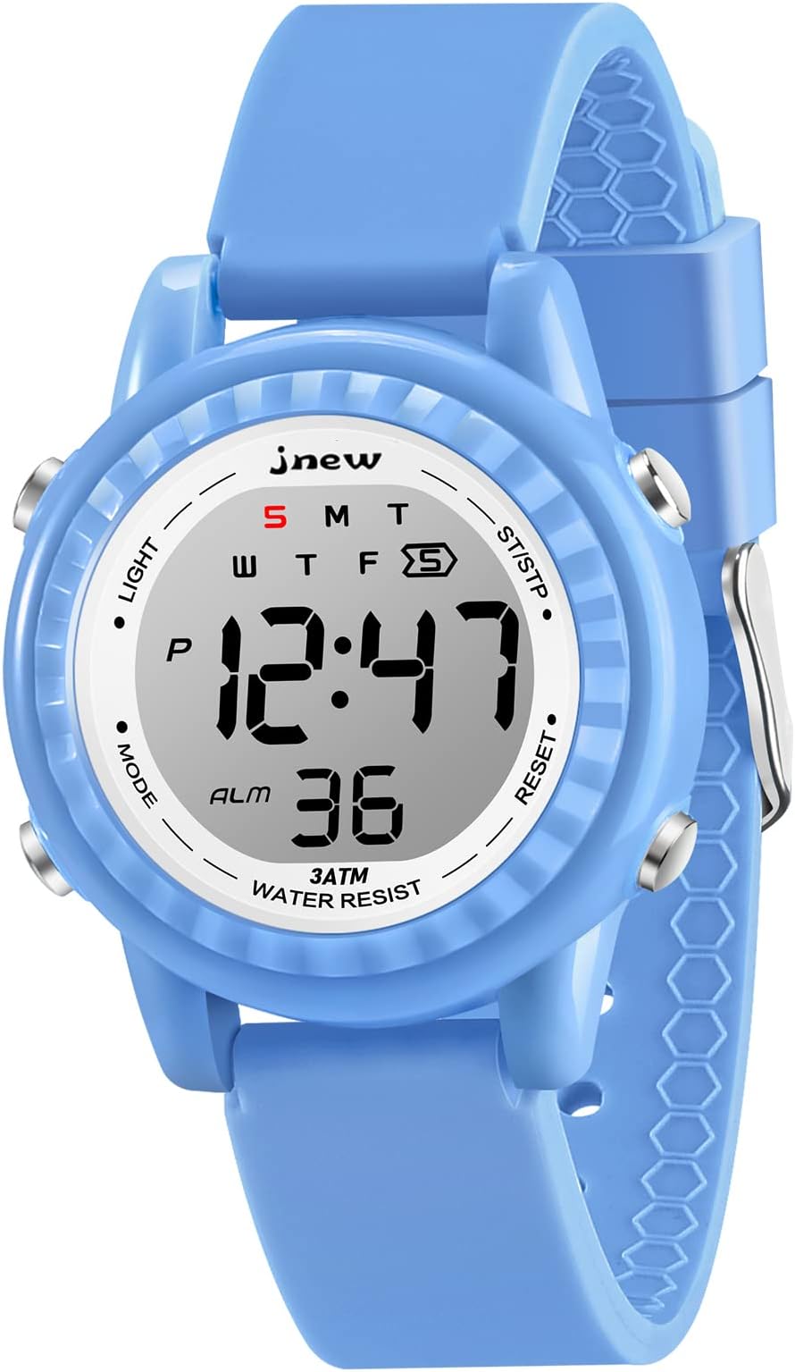 Venhoo Kids Watch Color Flashing Light Sport Toddler Wrist Watch with Luminous Alarm Stopwatch for 3-12 Ages Little Girls Boys Child-Lake Blue