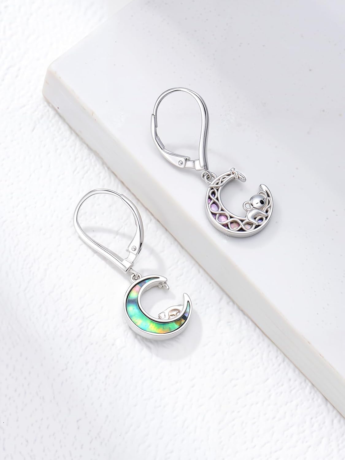 Abalone Black Cat/ Panda/Koala/Sloth/Fox/Wolf Earrings for Women Sterling Silver Leverback Cute Animal Celtic Knot Dangle Drop Earrings Jewelry Gifts for Women Cats Lover Giftss Daughter Sister Her