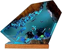 VISIOLEX Epoxy Resin Ocean Lamp - 3D Diver Whale Shark Night Light, USB LED Bedside Table Decor 6x4in