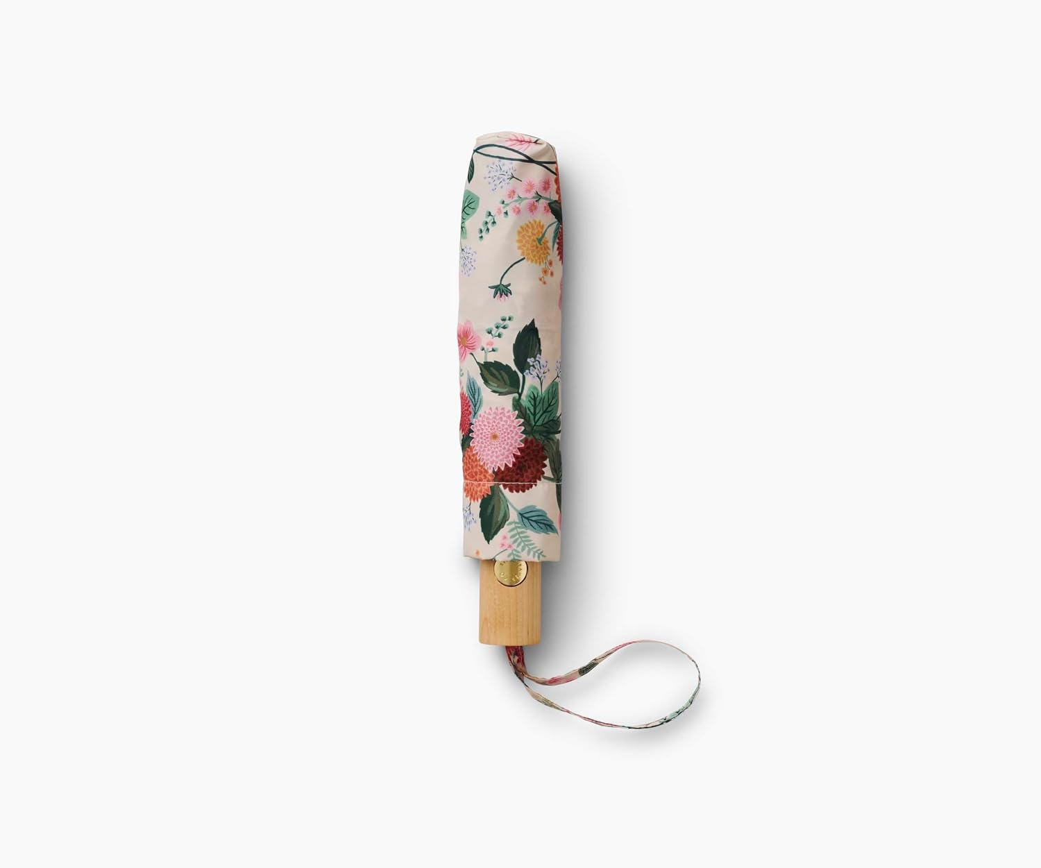 RIFLE PAPER CO. Umbrella, Matching Storage Sleeve, Portable, Auto Open and Close, Wooden Handle, Printed in Full Color