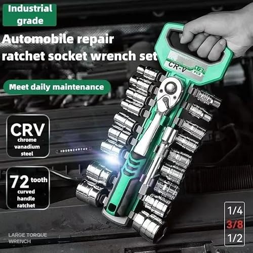 BUUNHI Socket Wrench Sets 1/4 3/8 1/2 Inch Ratchet Wrench 72 Tooth Drive Ratchet Socket Wrench Tool DIY Hand Tool Ratchet Handle Wrench Socket Adapter(3-8 20pcs Sets) - Image 3